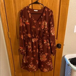 Maurices Burgundy Floral Long Sleeve Dress
